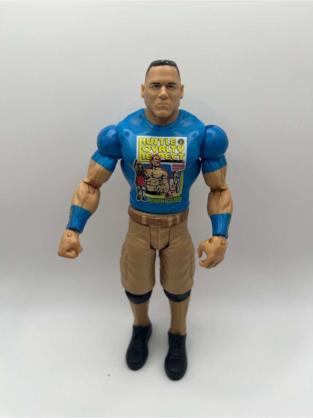 John Cena Mattel WWE Wrestling Figure 2013 Blue Hustle Loyalty Respect Shirt